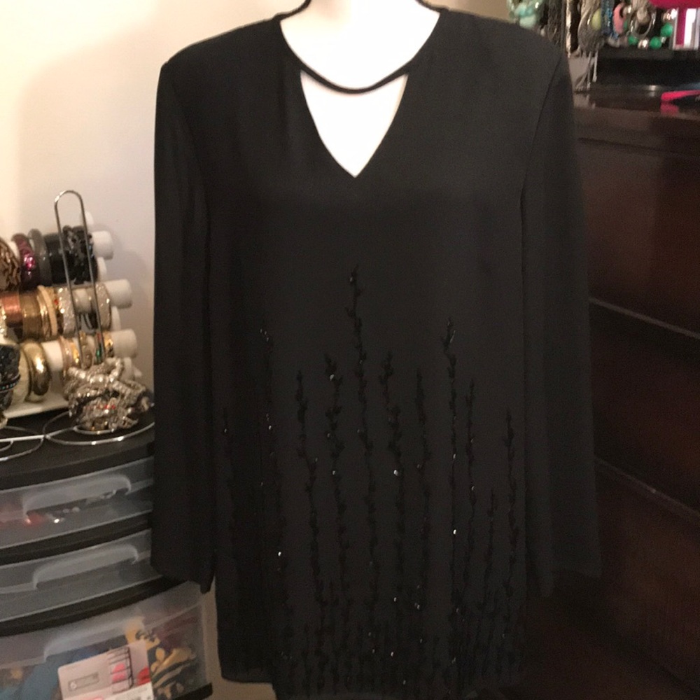 Liz Claiborne Night Black Beaded Formal Top, size 16
